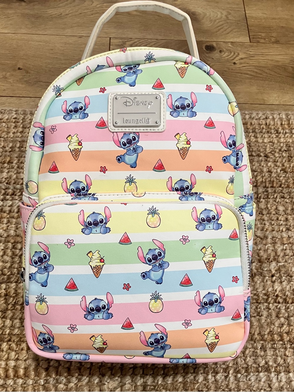 SOLD Loungefly Disney Stitch Fruits Rainbow Stripe Mini Backpack (Exclusive) - Picture 2 of 11